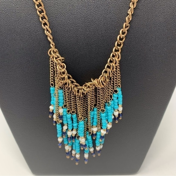 Southwestern Boho Blue Teal Beaded Necklace - Picture 2 of 7